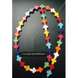 39pcs 10mm CROSS beads multicolored reconstituted stone 16 inch strand BS006